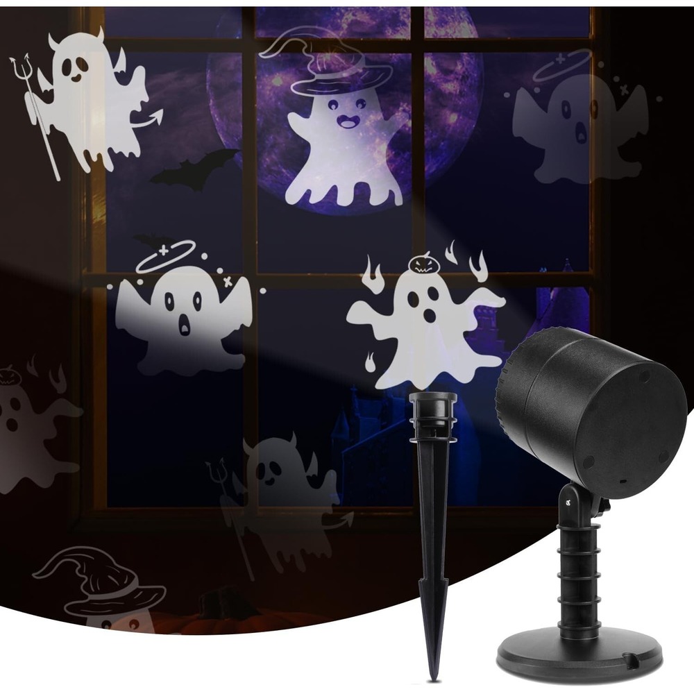NOWSTO LED Halloween Ghosts Motion Projector Outdoor Indoor Rotating Light Stake